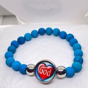 Blue Beaded Bracelet with Heart Charm